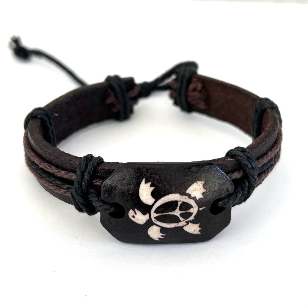 Leather Sea Turtle Band Bracelet Adjustable Size